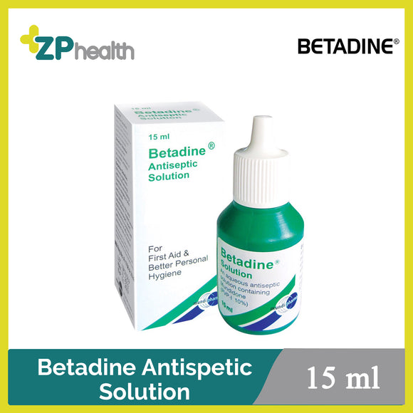 Betadine Antiseptic Solution 10% 15ml (အနာကျက်ပိုးသတ်ဆေးရည်)
