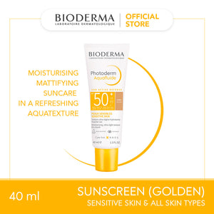 Bioderma Photoderm Aquafluide Golden SPF50+ Moisturizing Mattifying Sunscreen in a Refreshing  Aqua-texture  (All Skin Types including Sensitive Skin) - 40 ML