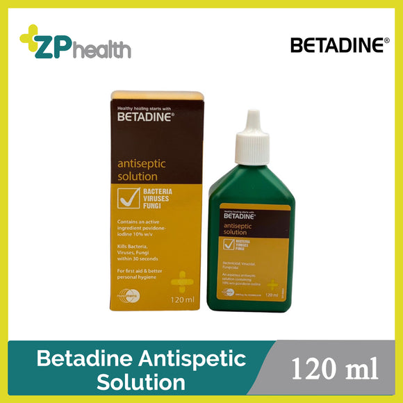 Betadine Antiseptic Solution 10% 120ml (အနာကျက်ပိုးသတ်ဆေးရည်)